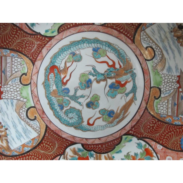 Japanese Imari Flower Bird Dragon Pagoda Porcelain 18" Charger Plate Bowl For Sale - Image 4 of 11