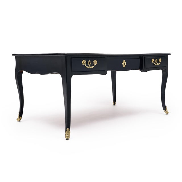 French French Louis XV Writing Desk, Ebonized Mahogany, Leather, 19th Century For Sale - Image 3 of 9