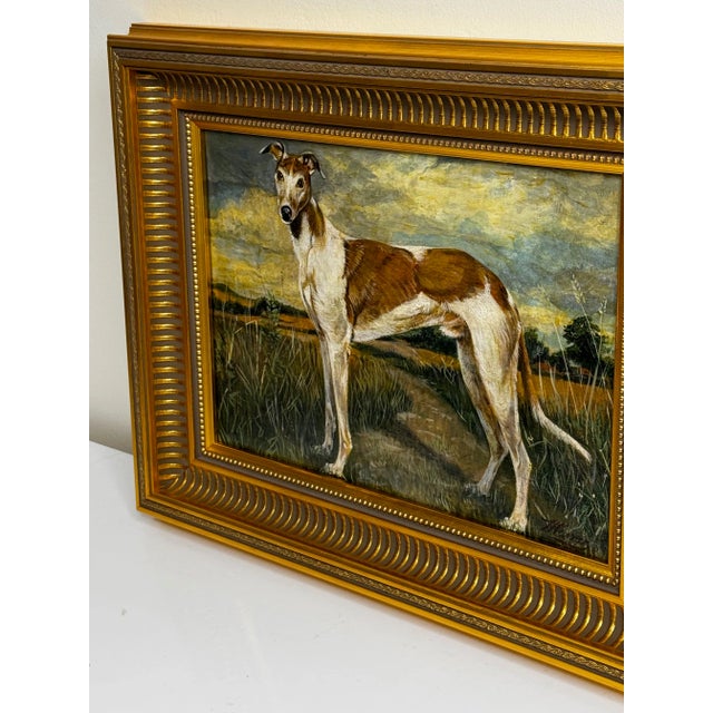 1910s Edwardian British Lurcher Oil Portrait Signed J. Warnes, Circa 1910 For Sale - Image 5 of 12