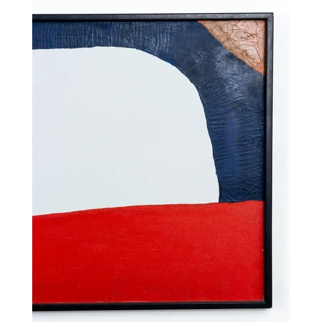 Abstract expressionist oil on canvas in the manner of Helen Frankenthaler. Features flowing blocks of strong color on a...