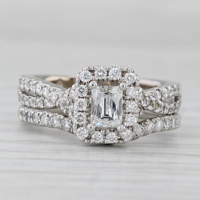 1.20ctw Leo Diamond Halo Engagement Ring Contoured Wedding Band 14k White Gold, Size 6 For Sale - Image 4 of 10