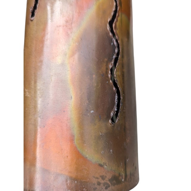1960s Brutalist Torched Cut Copper Metal Pillar Candle Holders-Set of 3 For Sale - Image 12 of 12