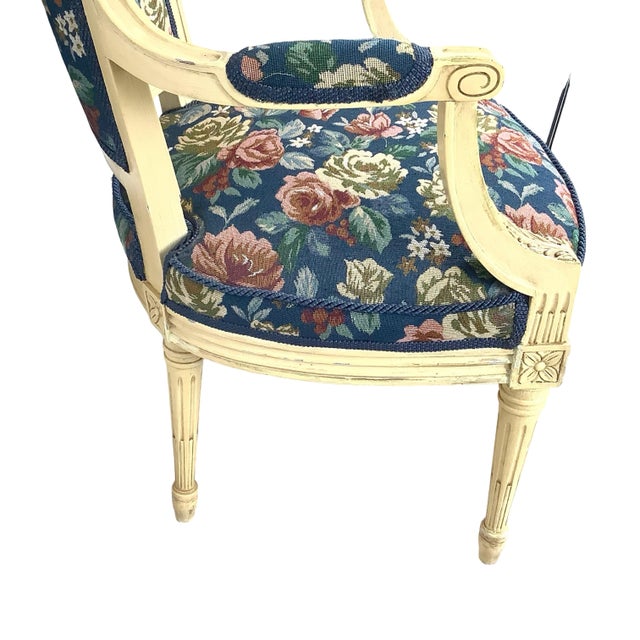 Louis XVI Style Painted Fauteuil, Vintage French Provincial Armchair For Sale - Image 11 of 18
