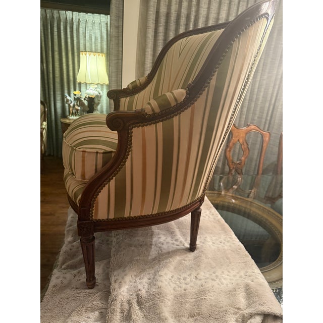 Louis XVI Style Pair of French Bergeres For Sale - Image 17 of 17