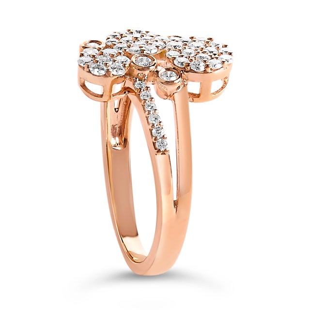 Early 21st Century 14K Rose Gold Plated .925 Sterling Silver 1/2 Cttw Diamond Scatter Composite Bypass Ring (I-J Color, I1-I2 Clarity) - Size 10 For Sale - Image 5 of 7