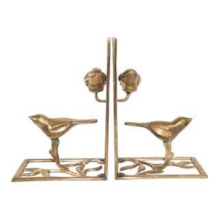 Vintage Gold Brass Sparrow Birds Bookend Set For Sale