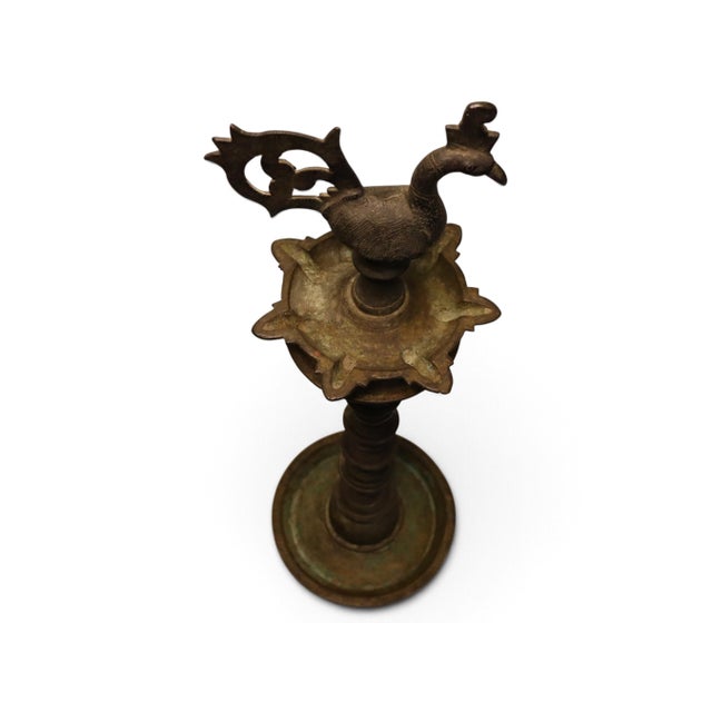 Large Antique Indian Brass Diya Samai Pooja Temple Oil Lamp, 1920s For Sale - Image 12 of 18