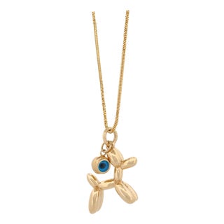 Puppy Luck Balloon Dog & Evil Eye Gold Necklace For Sale