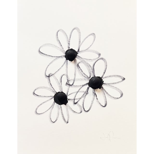 Original abstract floral ink drawing in black and white on paper. Organic daisy-inspired forms with expressive linework...