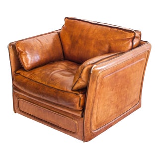 Vintage Club Armchair in Camel-Colored Buffalo Leather from Roche Bobois, France, 1980s For Sale