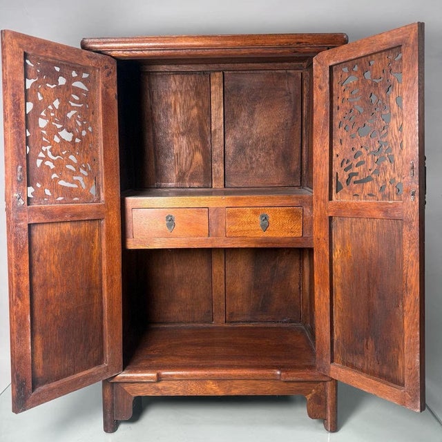 1990s 1990s Carved Hardwood Two-Door Cabinet With Plum Blossom Motifs For Sale - Image 5 of 9