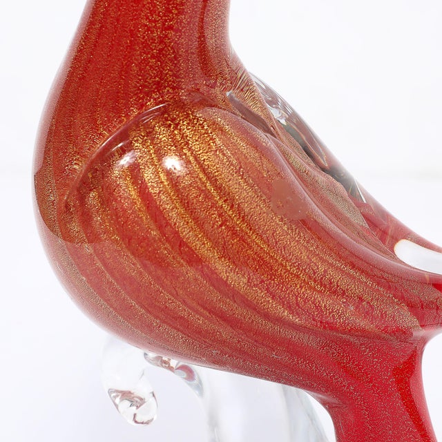 Pair of Mid-Century Vermillion Murano Glass Dove Sculptures With 24k Gold Flecks For Sale In New York - Image 6 of 12