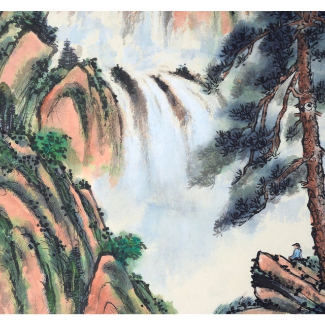 Spring Rain - Vertical Chinese Landscape With Waterfalls and Mountains For Sale - Image 9 of 11