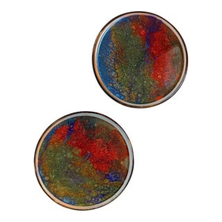 Linda Sarine Designs Handcrafted Abstract Art Glass Candle Plates, Set of 2 For Sale