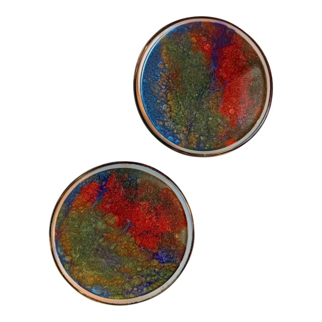 Linda Sarine Designs Handcrafted Abstract Art Glass Candle Plates, Set of 2 For Sale