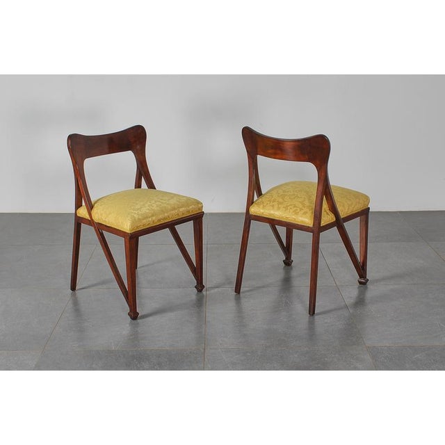 1920s Liberty Style Shaped Wood and Yellow Fabric Chairs by V. Ducrot, Italy, 1920s, Set of 2 For Sale - Image 5 of 18