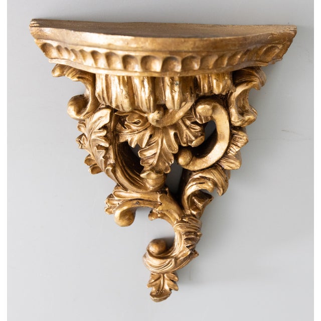 Vintage Rococo Style Italian Gilt Wall Brackets Shelves - A Pair For Sale In Houston - Image 6 of 8