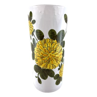 1970s Italian Hand-Painted Ceramic Sunflower Umbrella Stand For Sale