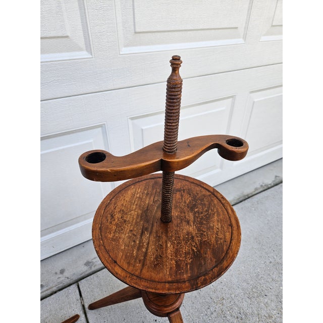Vintage Wooden Spindle Adjustable Floor Candle Stands For Sale - Image 9 of 15