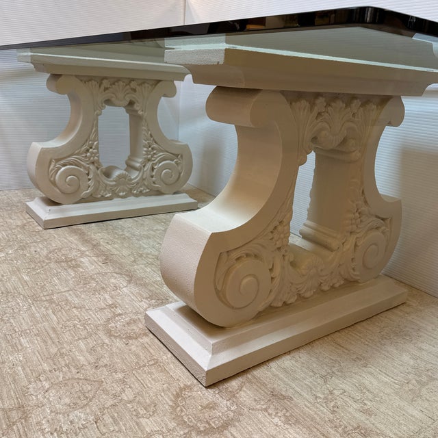 Off-white Kreiss Double Pedestal + Beveled Glass Top Dining Table For Sale - Image 8 of 11