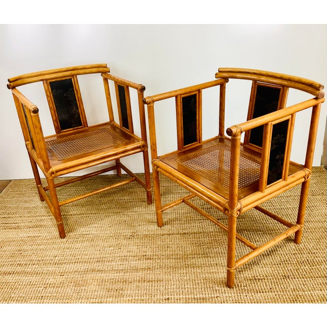 Vintage Pair of Faux Bamboo Asian / Chinoiserie Chic Pagoda Chairs For Sale In Las Vegas - Image 6 of 17