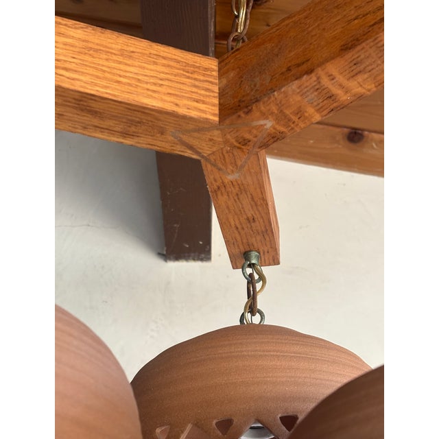 Vintage Artisan-Made Custom Wood and Terracotta Three Light Chandelier Light Fixture Pueblo Adobe/Navajo Southwest Style For Sale In San Diego - Image 6 of 8