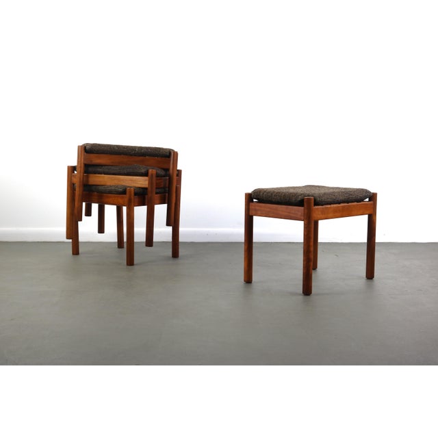 Glass Coffee Table and 4 Nesting Stools in Teak Attributed to Jorgen Baekmark - 6 Pieces For Sale - Image 10 of 13