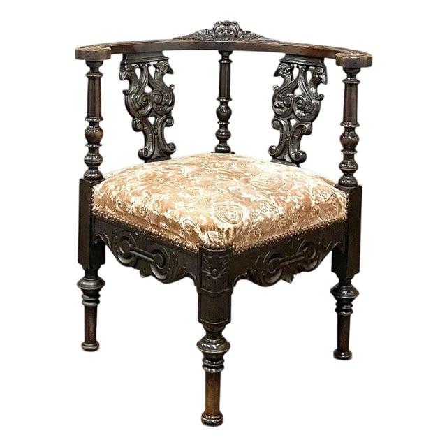 Antique 19th Century Italian Renaissance Revival Corner Armchair For Sale
