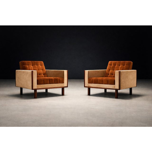 1960s Pair of Brazilian Modern Armchairs by Móveis Cimo, Rosewood, Cognac Mohair & Camel Wool, 1960s For Sale - Image 5 of 13