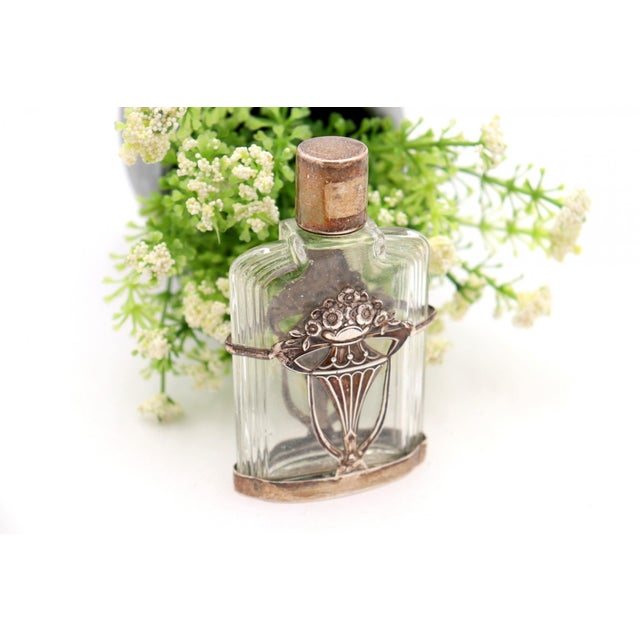 Glass Perfume Bottle with Silver Structure For Sale - Image 4 of 5