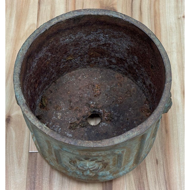 Antique Cast Iron Lion Head Planter For Sale - Image 10 of 11