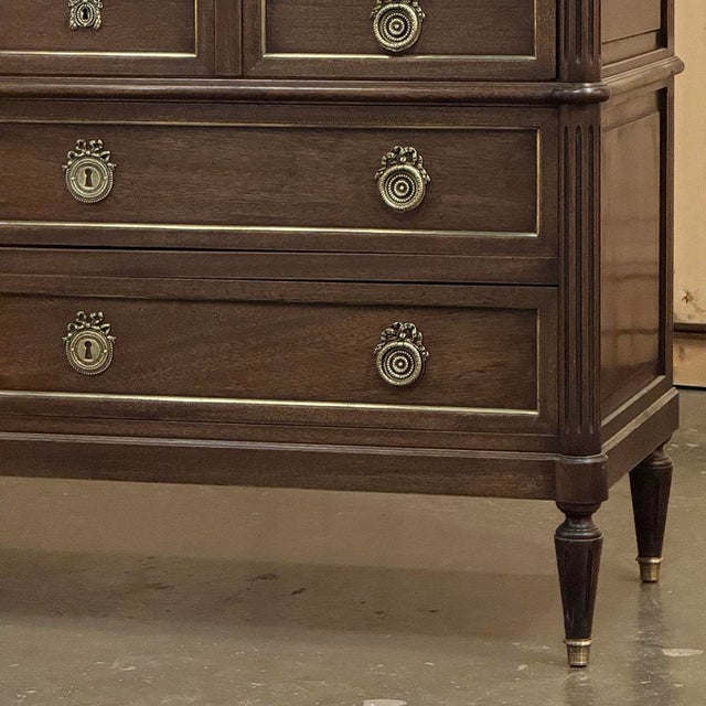 19th Century French Louis XVI Mahogany Commode With Carrara Marble For Sale - Image 10 of 16