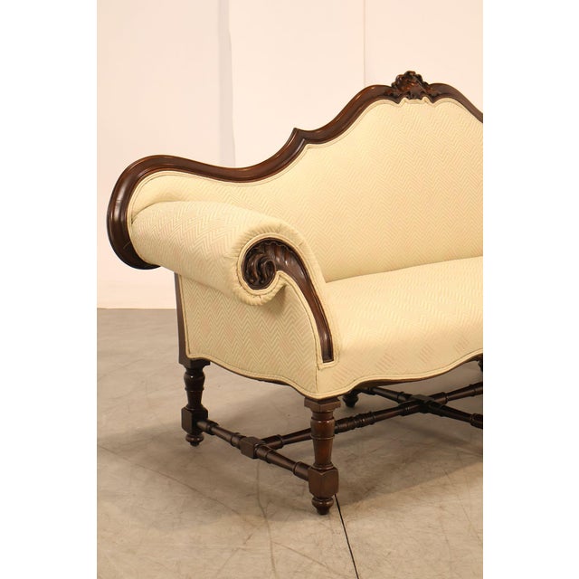 Antique Italian Rococo Carved Walnut Frame Long Sofa For Sale - Image 10 of 18