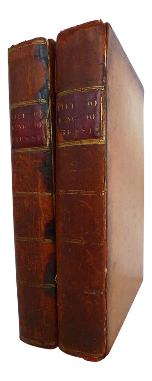 Late 18th Century Brown Leather Books, Jean-Charles Leveaux's the Life of Frederick the Second King of Prussia - Set of 2