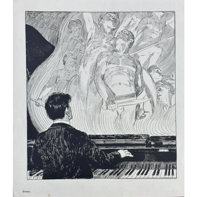 The American School 1930s Art Advertisement Man With Piano For Sale - Image 3 of 10