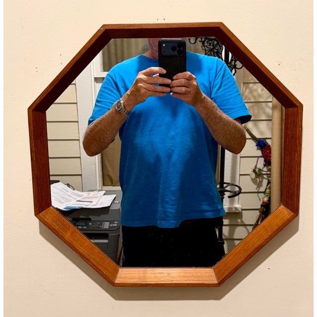 Scandinavian Modern Danish Teak Octagonal Mirror by Spejle 1960's For Sale - Image 9 of 12