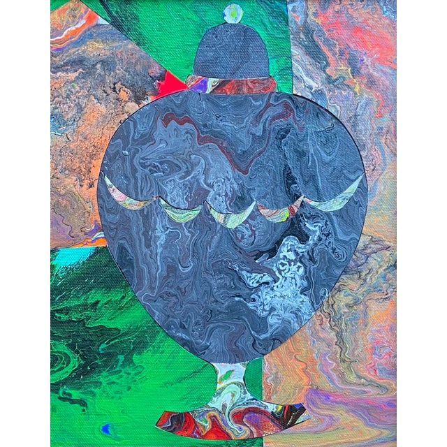 This is a framed artwork made of hand marbled painted canvas, cut and assembled pietra dura style by P. L. Bradbury....