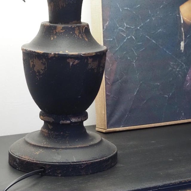 Antique-style metal table lamp with sculptural floral decoration and a black lampshade. Brand-new item with a design...