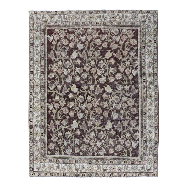 Antique Sultanabad Mahal Rug With Rich Brown and Geometric Patterns 4'2 X 5'7 For Sale