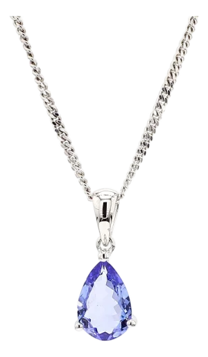 Natural 2 Carat Pear Cut Tanzanite in 18k White Gold Teardrop Pendant Necklace