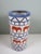 Large Italian ceramic umbrella stand from the 1960s, decorated with a bold rhythmic pattern of geometric blue bands and...