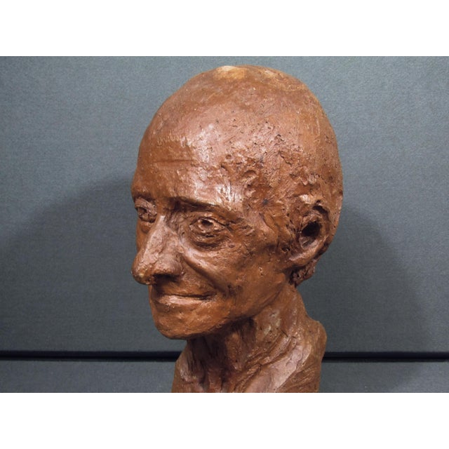 Brown Vintage 1980 Hand-Sculpted Voltaire Portrait Bust Signed For Sale - Image 8 of 15