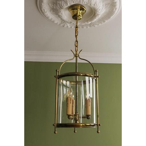 Metal French Neoclassical Brass and Clear Glass Round Hanging Lantern, 1950s For Sale - Image 7 of 18