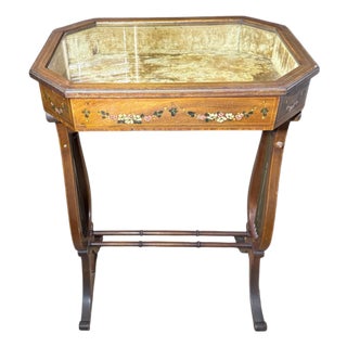 Antique Floral Painted Adam’s Style Mahogany Lift Top Vitrine Curio Display Cabinet For Sale