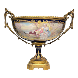 19th Century French Sevres Louis XV Style Porcelain Gilt Bronze Centerpiece Bowl