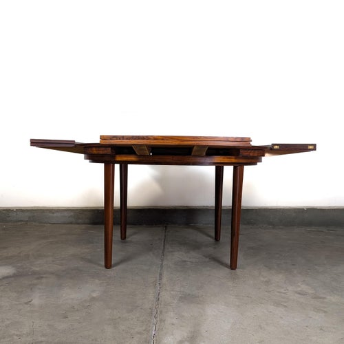 Danish Mid Century Rosewood Flip Flap Circular Dining Table by