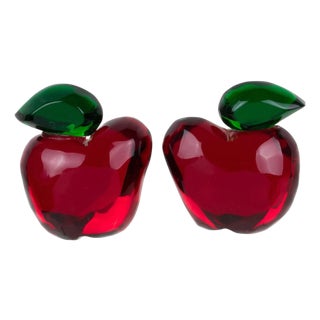 Kaso Red Apple Acrylic Lucite Clip Earrings For Sale