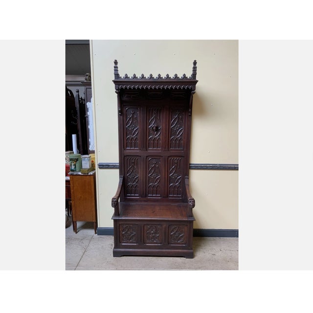 Antique Neo-Gothic Chest Bench, 1880 For Sale - Image 9 of 9