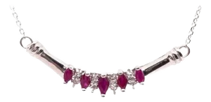 14 Karat Gold Cable Necklace With Ruby and Diamond Soldered Pendant 0.10 TDW