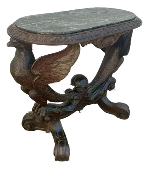 Antique Walnut Carved Spread Wing Eagles Base Marble Top Table
